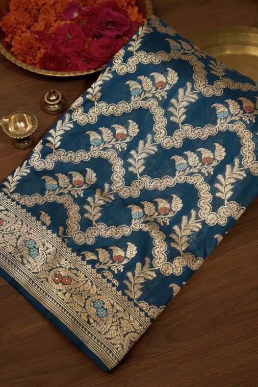 Dark Blue Pure Silk Kadwa Banarasi Saree