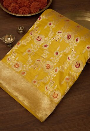 Yellow Pure Silk Kadwa Banarasi Saree