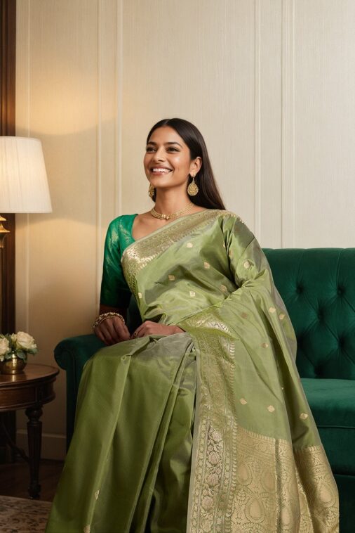 Green Silk Viscose Kadwa Saree - Image 3