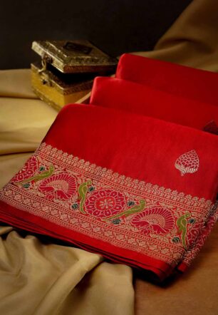 Dark Red Pure Silk Kadwa Banarasi Saree
