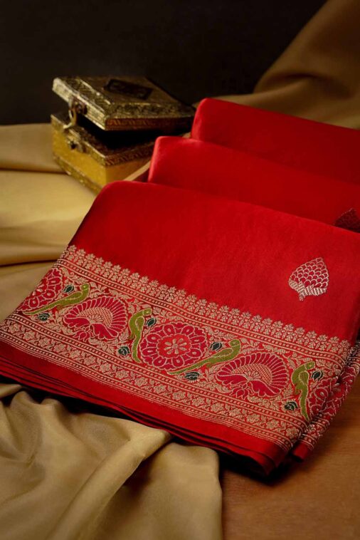 Dark Red Pure Silk Kadwa Banarasi Saree