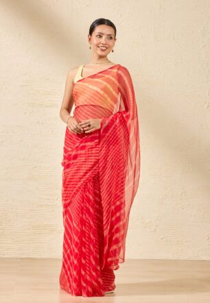 Red Rajasthan Pure Silk Georgette Tie & Dye Leheriya Saree